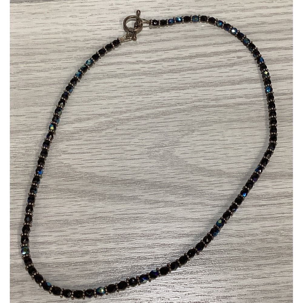 Bronze Tone 18" Necklace w/ Iridescent Beads Textured‎ Vintage